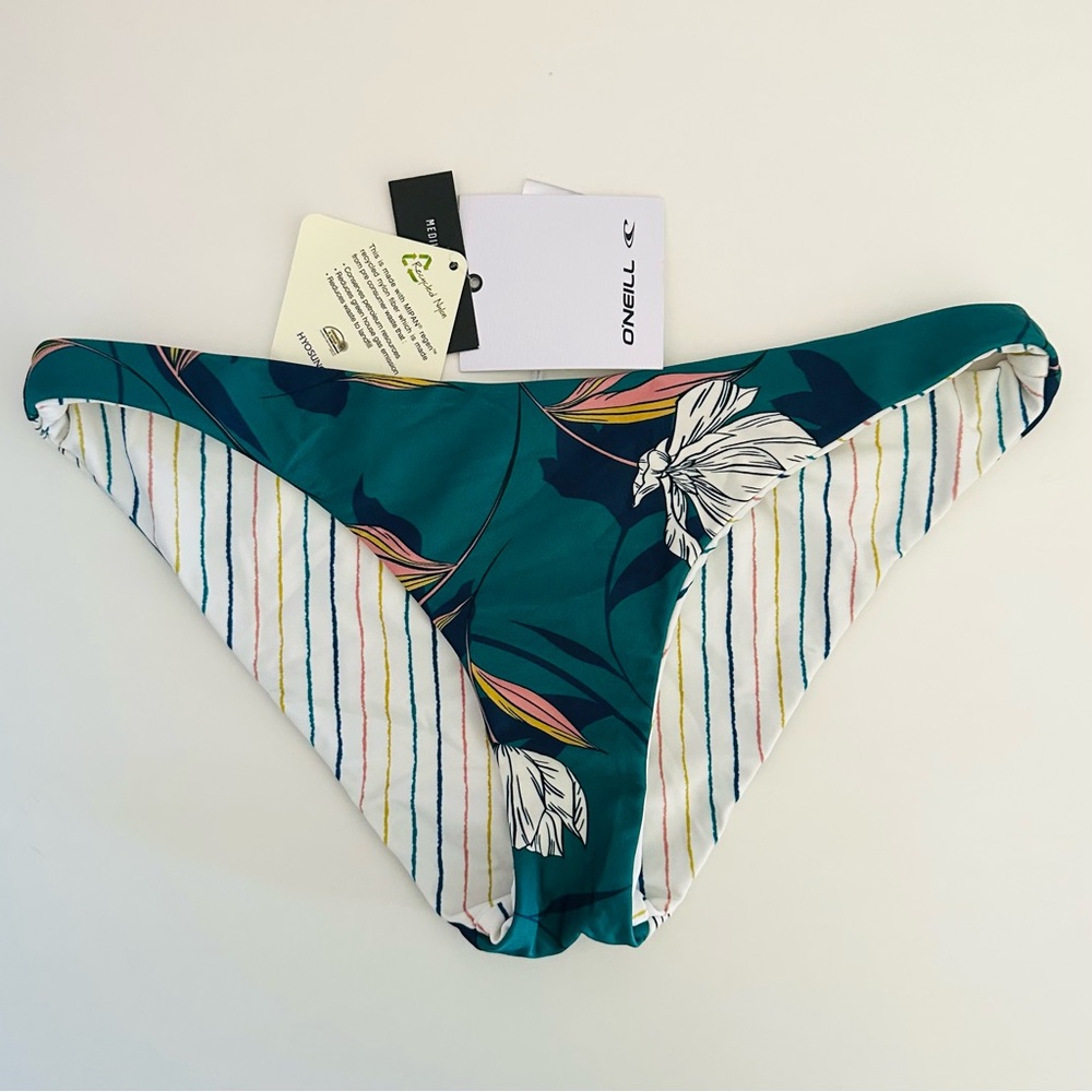 O'Neill Teal and White Floral Reversible Bikini Bottom